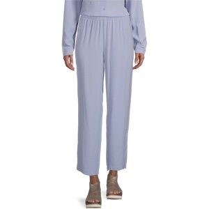 NWT Eileen Fisher Silk Georgette Crepe Straight Leg Ankle Pants in Plume…